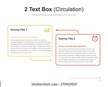 Flat business presentation vector slide template with circulation 2 text box diagram