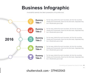 Flat business presentation vector slide template with history diagram