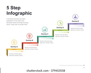 Flat business presentation vector slide template with step process diagram