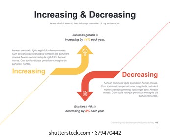 Flat business presentation vector slide template with up and down diagram