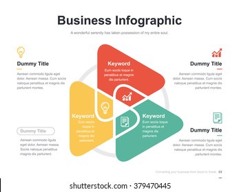 Flat business presentation vector slide template with triangle venn diagram