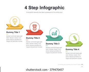 Flat business presentation vector slide template with step process diagram