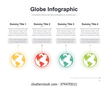 Flat business presentation vector slide template with globe diagram