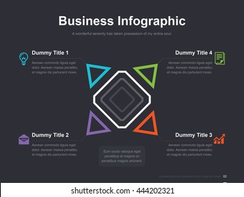 Flat business presentation vector slide template with 4 way diagram