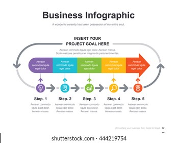 Flat Business Presentation Vector Slide Template With Circulation Arrow 5 Step Process Diagram