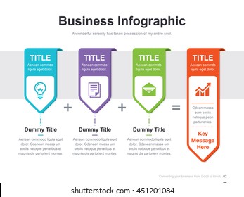 Flat business presentation vector slide template with arrow step process label diagram