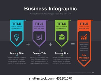 Flat business presentation vector slide template with arrow step process label diagram