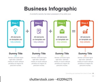 Flat business presentation vector slide template with step process diagram