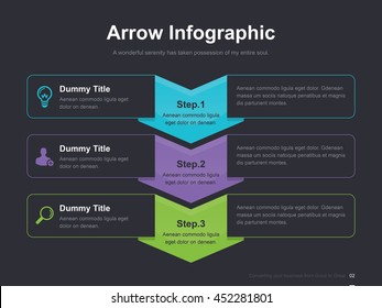 Flat business presentation vector slide template with step process arrow diagram