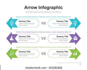 Flat business presentation vector slide template with step process arrow diagram