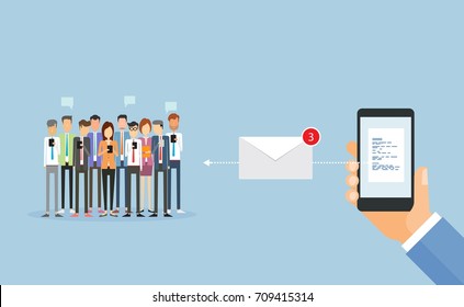 Flat Business Sending Message On Mobile And Email Marketing And Concept
