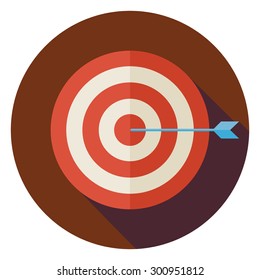 Flat Business Success Target Circle Icon with Long Shadow. Sport Equipment and Competition Vector Illustration. Winning the Competition Object. 