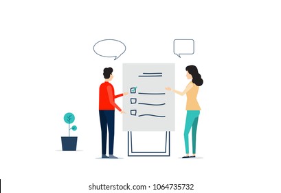 flat business team meeting with project to do list board concept