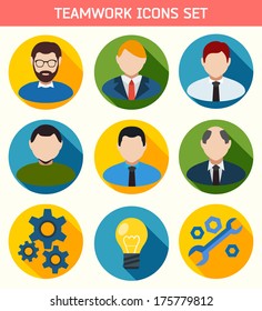 Flat Business Teamwork Icons Set.