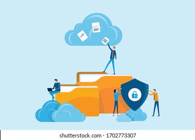 Flat business technology cloud computing service concept and with developer team working concept