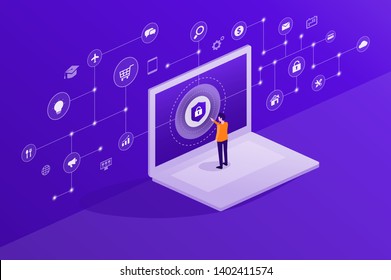 flat business technology internet cyber security and data security online network connection concept
