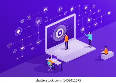 flat business technology internet cyber security and data security online network connection concept
