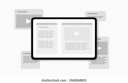 Plantilla de negocio plana con ventana de navegador web. Modelación de páginas web para análisis, motivación, datos. Dispositivo en blanco. Elementos de la interfaz de usuario. Un conjunto de herramientas para crear UI UX. Ilustración aislada del vector.