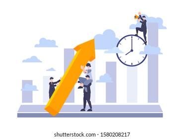 Flat business vector concept of analysis and strategy for good and growth chart performance of profit working and time management.