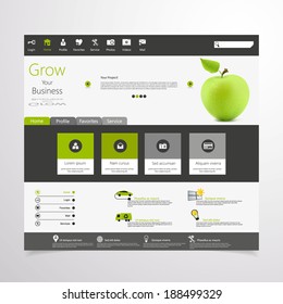Flat Business Website Template Vector Eps 10 with photorealistic green apple