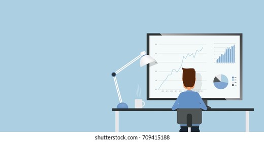 flacher Geschäftsmann analysieren Finanzen und Investment Graph Bericht Monitoring und Geschäftsleute Arbeitskonzept