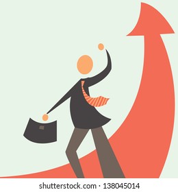 Flat businessman and arrow. Concept  growth,. Development, Simple vector illustration