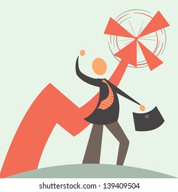 Flat businessman and arrow. Concept  growth,. Development, Simple vector illustration
