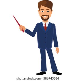 Flat businessman in a business suit with pointer