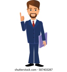 Flat businessman in a business suite and document case