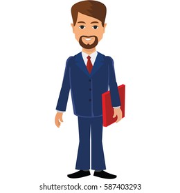 Flat businessman in a business suite and document case