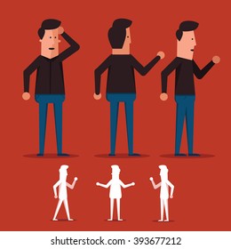 Flat Businessman Character with different poses and front, side and back view