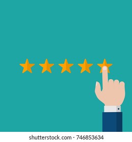 Flat Businessman Hand Giving Five Star Rating