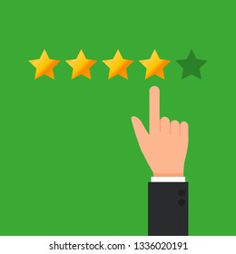Flat Businessman Hand Giving Four Star Rating.Vector illustration. Flat design for business financial marketing banking advertising web concept cartoon illustration.