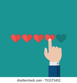 Flat Businessman Hand Giving Four Heart Rating
