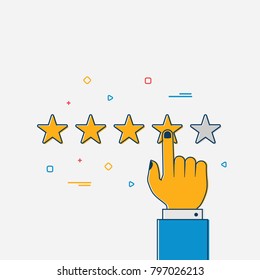 Flat Businessman Hand Giving Four Star Rating