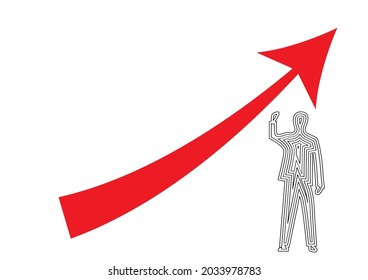 empresario plano parado gráficos en pantalla virtual. Estrategia empresarial, tecnología de análisis de datos y concepto de crecimiento financiero.