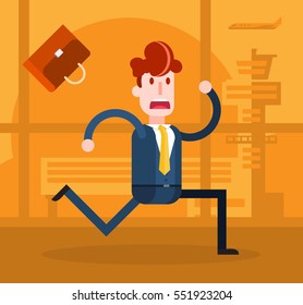 Flat Businessman Waiting to Travel at Airport. Isolated Flat Vector Illustration.