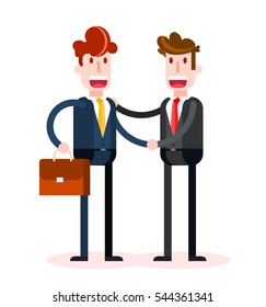 Flat Businessmen Shaking Hands on White Background. Isolated Flat Vector Illustration.
