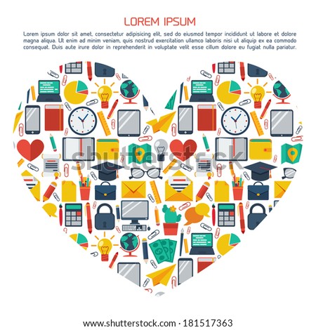 Flat Bussiness Background with Heart. Colorful template with text fields. 
