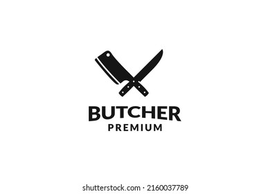 Flat butcher knife logo design vector template illustration
