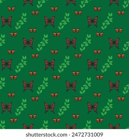 Flat butterflies pattern  with  leaf