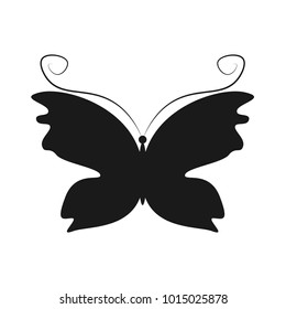Flat butterfly icon. Vector illustration isolated on white. Black flat icon butterfly silhouette. Spring pictogram icon. Simple butterfly. High quality spring icon. Hand drawn illustration. 