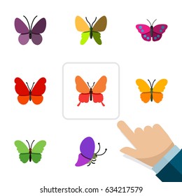 Flat Butterfly Set Of Butterfly, Beauty Fly, Monarch And Other Vector Objects. Also Includes Archippus, Monarch, Moth Elements.