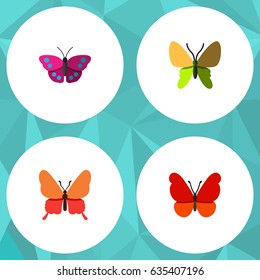 Flat Butterfly Set Of Beauty Fly, Archippus, Danaus Plexippus And Other Vector Objects. Also Includes Butterfly, Monarch, Archippus Elements.