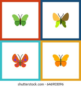 Flat Butterfly Set Of Moth, Milkweed, Butterfly And Other Vector Objects. Also Includes Butterfly, Moth, Monarch Elements.
