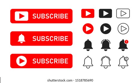 Flat button with red subscribe on white background for concept design. Subscribe button icon. Social media symbol. Red play button icon. EPS 10
