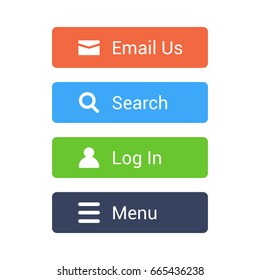 Flat buttons set. Email, Search, Log in, Menu buttons for web and app design