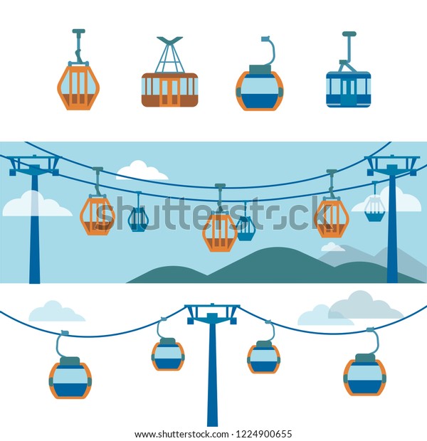 flat cable car icon and simple illustrations\
primary colors