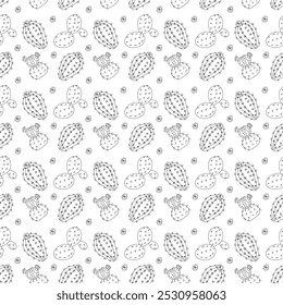 Flat cactus and plump blooming cactus in doodle style. Simple seamless pattern. Vector illustration.