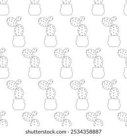 Flat cactus in a pot in doodle style. Simple seamless pattern. Vector illustration.
